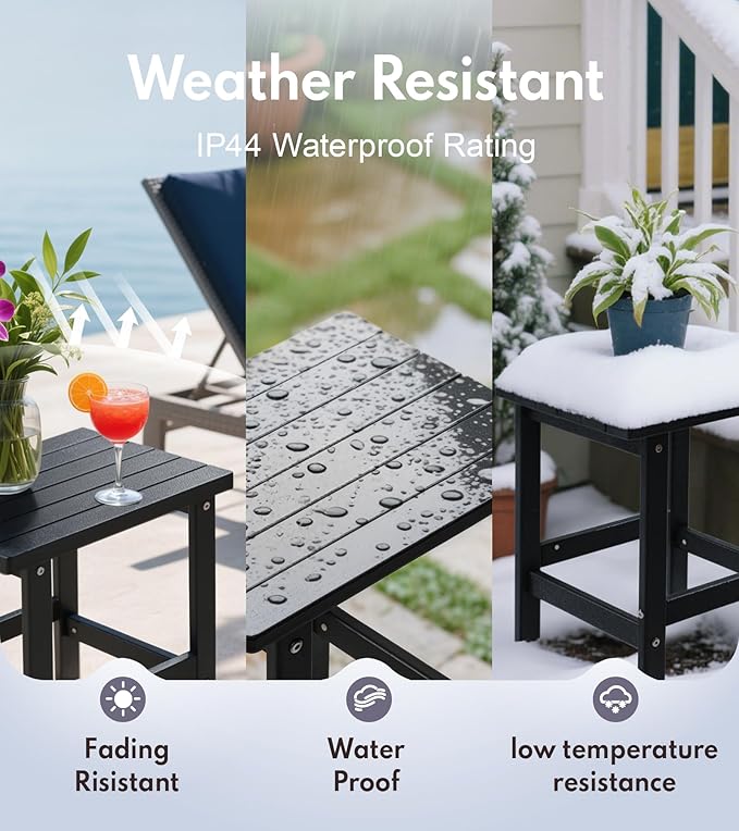 PASAMIC Adirondack Square Outdoor Side Table, HDPE Small Outdoor Table, Patio End Table for Patio, Pool, Backyard, Weather-Resistant (Black)