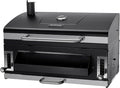 29 In Built-in Barbecue Grill, Charcoal bbq Grills with Liftable Tray, Insulated Hood & Temperature Gauge, Stainless Steel BBQ Barrel for Outdoor Kitchen, Camping, and Park – Black