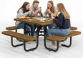 Metal Picnic Tables for Outdoors with Umbrella Hole - Coated Steel Heavy Duty Commercial Grade Furniture with Adjustable Seats (Brown, 46 in, Square, Expanded Steel)