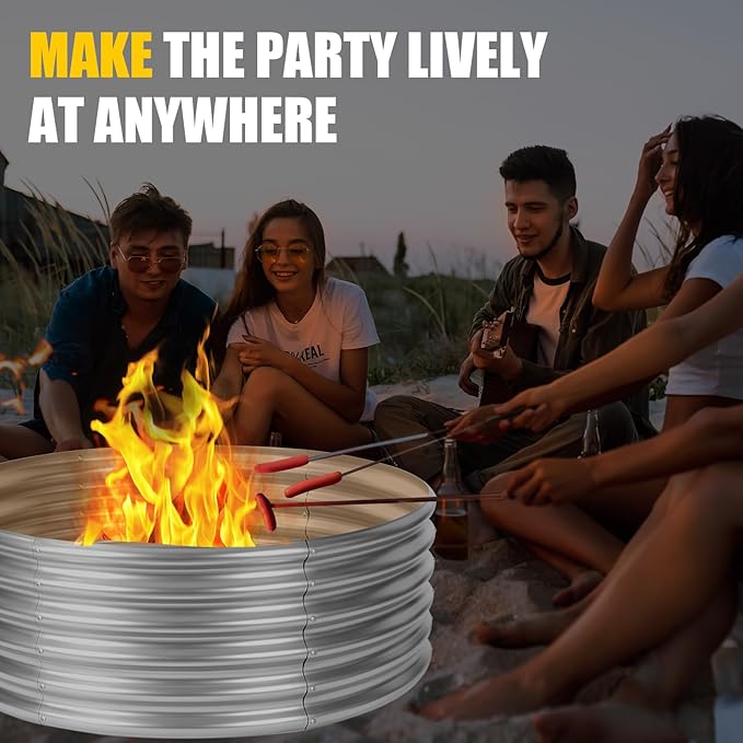 48 inch Fire Pit Ring, 4FT Galvanized Fire Ring, Wood Burning Fire Pits Ring, Outdoor Fireplace Height 18 Inch, Round Camp Fire Ring, Bonfire Pit for Camping, Backyard (4x4x1.5FT)