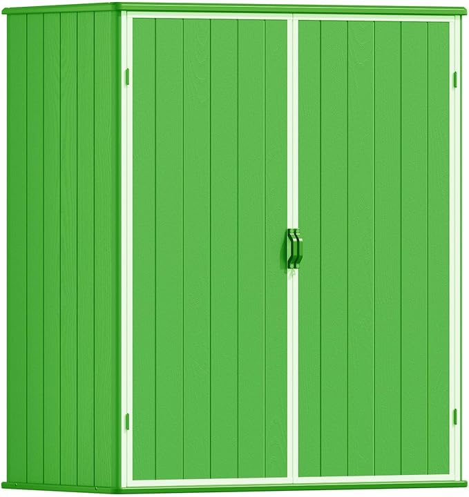 Patiowell Outdoor Storage Shed 5x3 FT, Resin Garden Organizer Cabinet with Lockable Doors & Strong Roof for Patio Furniture, Pool Accessories, Lawn Tools, Green