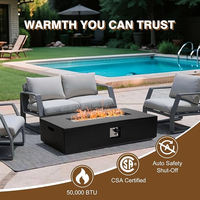 Outdoor Propane Fire Pit Table Set – Premium Marble-Like MgO Finish, 56-Inch Gas Fire Table for Patio, Garden & Backyard, Includes Rain Cover & Glass Beads