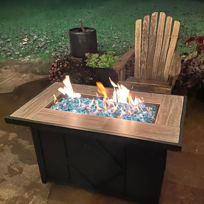 Fire Glass for Propane Fire Pit, 1/4 Inch High Reflective Fireplace Glass Rocks for Fire Pit Table, 20 lbs Fire Pit Glass Rocks for Outdoor Fire Table and Landscaping, Aqua Blue