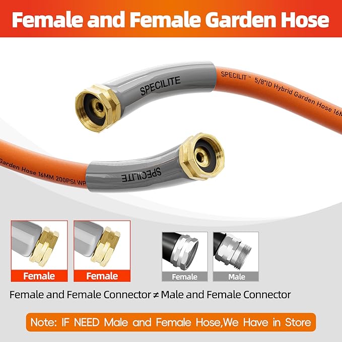 SPECILITE Garden Water Hose 5 ft x 5/8 in with Female to Female Connector, Small Leader Hose for Hose Reel, Heavy Duty, Flexible & Lightweight, Water Pipe, Outdoor Water Hose Extension Adapter