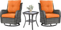 Belord Outdoor Swivel Rocker Wicker Chairs Set of 3, High Back Swivel Patio Chairs Wicker Furniture Set, 2 PCS Rattan Swivel Rocking Chair with Side Table, Orange Cushion