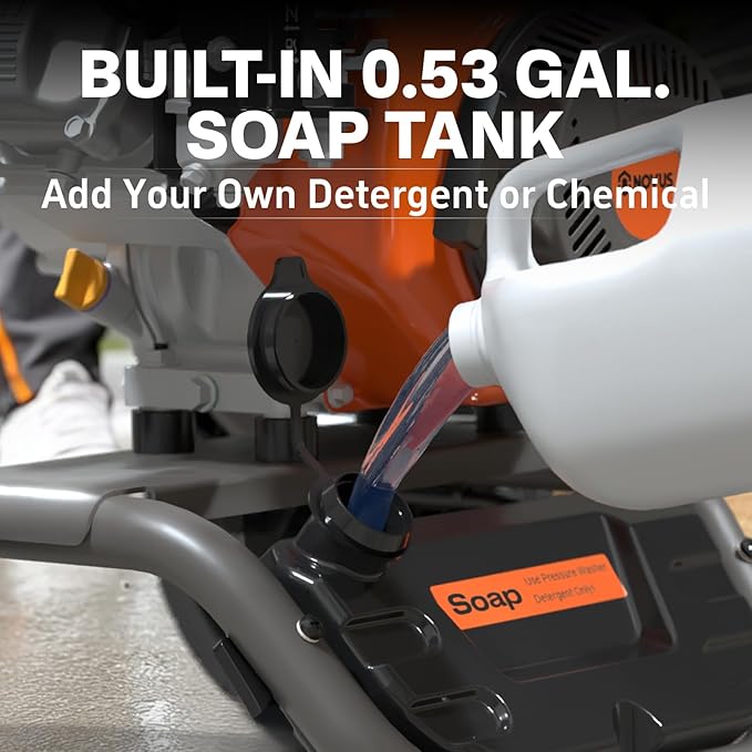 NOVUS Gas Pressure Washer, 3100 PSI 2.5 GPM Power Washer, 30FT Hose, 5 Nozzles, Onboard Soap Tank, Steel Spray Wand, Portable Gas Powered Pressure Washer for Vehicles Driveways Patios Fences Furniture