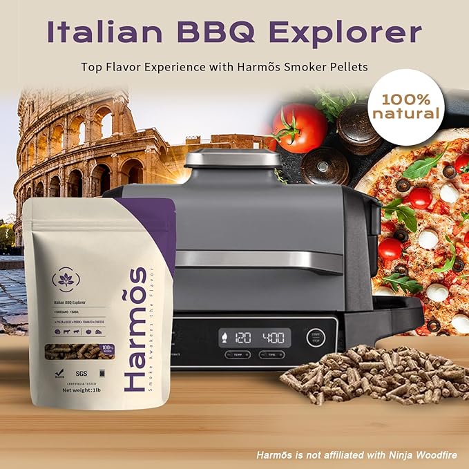 Harmos 4 Wood Pellets: Italian Flavor/Ninja BBQ, Hardwood Pellets for Smokers, 2 Sealed Packs