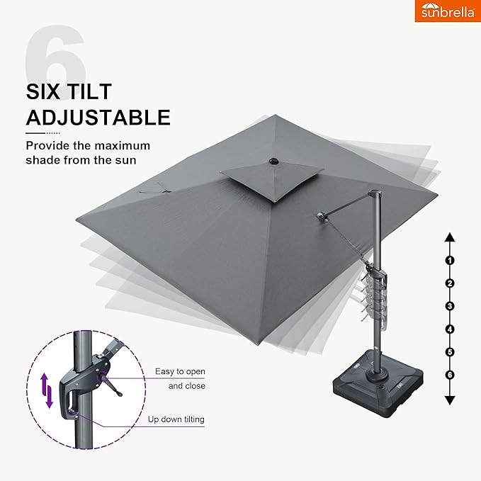 PURPLE LEAF Patio Umbrella with Base Included 9' X 12' Cantilever Outdoor Double Top Large Rectangle Umbrella Heavy Duty 360° Rotation Offset Hanging Umbrella for Garden Deck Pool Backyard Cast Slate
