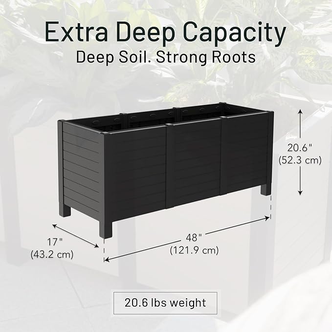 Tierra Verde 17-Inch x 48-Inch Raised Garden Trough Box with Tool-Free Connect System and Crafted from Recycled Materials, for Patios or Decks, Black