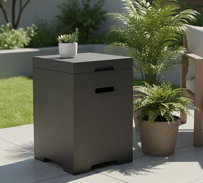21-Inch Outdoor Propane Tank Cover, Small Side Table,Square Weatherproof Gas Tank Cover for Outdoor Fire Pit Table and Grill, Store 20lb Propane Gas Tank,Removable Lid,Dark Grey