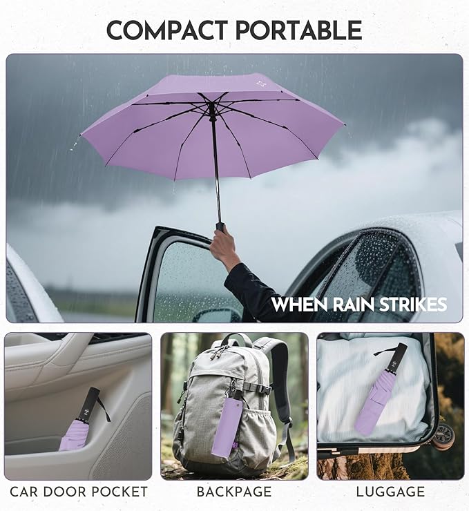 UV Travel Umbrella for Sun Protection & Rain, Compact Windproof Folding, Refined craftsmanship, Auto Open/Close, 43" Canopy with color coating, UPF 100+ UV Blocking, TSA Approved