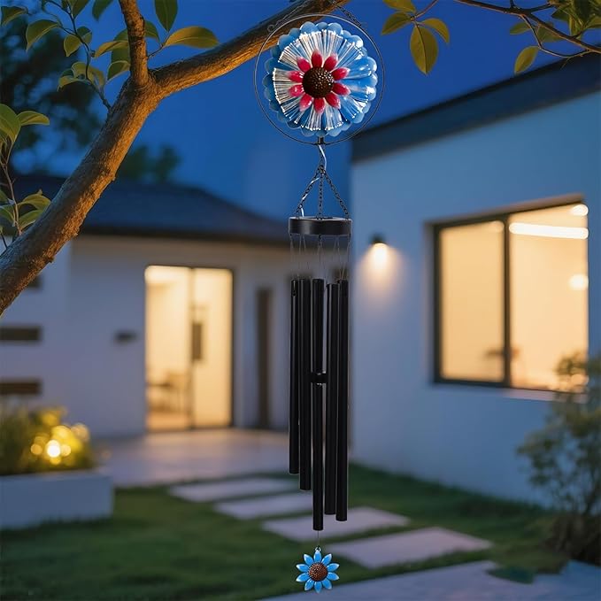 MUMTOP Solar Wind Chimes for Outside - Flower Deep Tone Wind Chimes Outdoor Unique, 41 Inch Windchimes Clearance for Garden, Patio,Yard Decor Gift