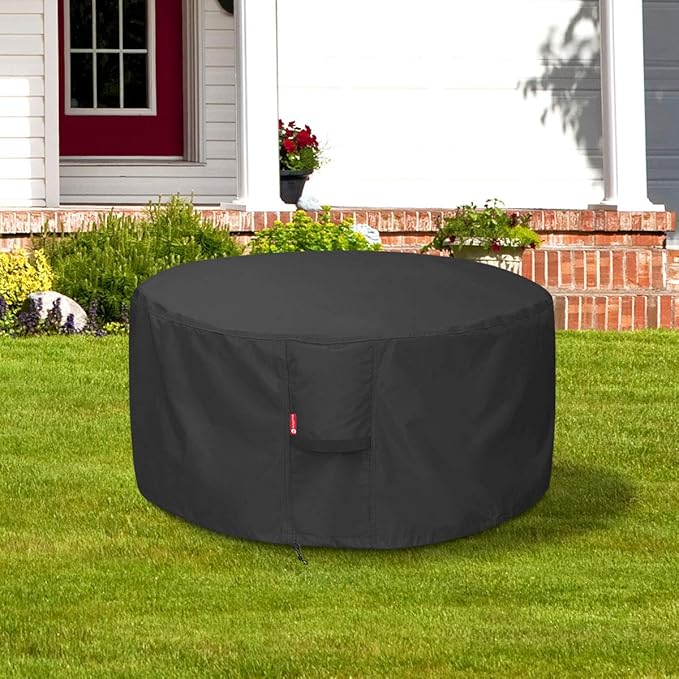SheeChung Fire Pit Cover for Solo Stove Bonfire | Ranger Surround - Waterproof 600D Heavy Duty Round Patio Fire Table Bowl Cover Shelter Black (Round - 44”D x 24”H)-Fits 38-44 inch Firepit/Bowl