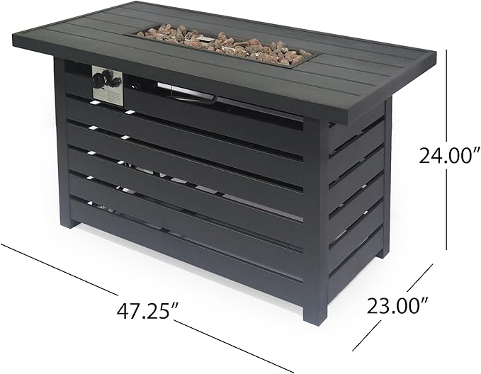 Merax 30,000 BTU Rectangular Iron Fire Pit with Hidden Propane Tank Cover, 47.25" L Outdoor Gas Firepit for Patio & Backyard, Black