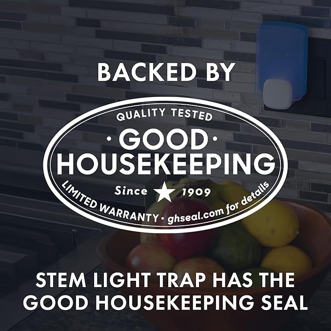 STEM Insect Trap - Indoor Fruit Fly & Gnat Pest Control for House, Home and Kitchen, Attracts & Traps Flying Bugs, Soft Blue Light - Includes 2 Plug-In Devices & 2 Cartridges