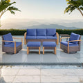 Rilyson Outdoor Wicker Patio Furniture Set - 6 Piece Patio Conversation Set with 2 Wicker Swivel Rocker Chairs,2 Rattan Ottoman,1 Side Table and 1 Couch,Thick Cushions,Deep Seating(Brown/Blue)