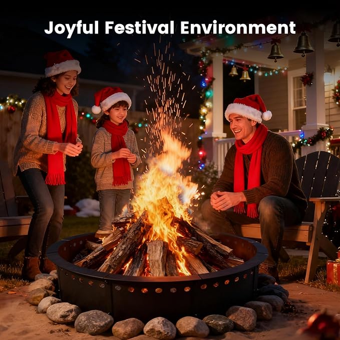 36 Inch Fire Pit Ring Smokeless, 40'' Outer Wood Burning Bonfire, Heavy Duty Solid Steel Round Fireplace, Rust-Proof, DIY Campfire Ring, Outdoor Above or In-Ground, for Patio, Camping, Yard