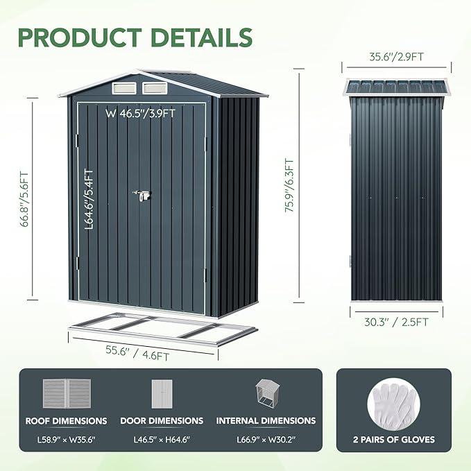 5x3X6.3FT Outdoor Steel Storage Shed with Lockable Doors and Frame Floor, Compact Small Bike Shed, Ideal for Garden, Backyard, Swimming Pool, Patio Utility and Tool Storage, Dark Blue