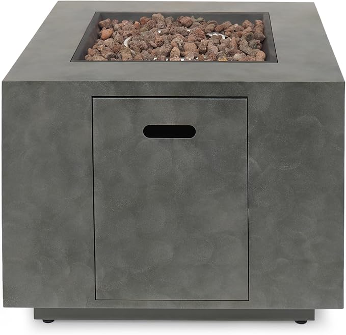 Propane Fire Pit Table, 31 Inch Firepits for Outside, Square Gas Fire Pit for Outside Patio, Iron Propane Fire Table, 50000BTU, Stone Gray
