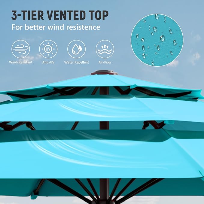 Patio Umbrellas, Pool Umbrella, Outdoor Umbrella with Push Button Tilt/Crank, Deck Umbrellas, Market Umbrela Table for Backyard, Deck, Garden, Pool