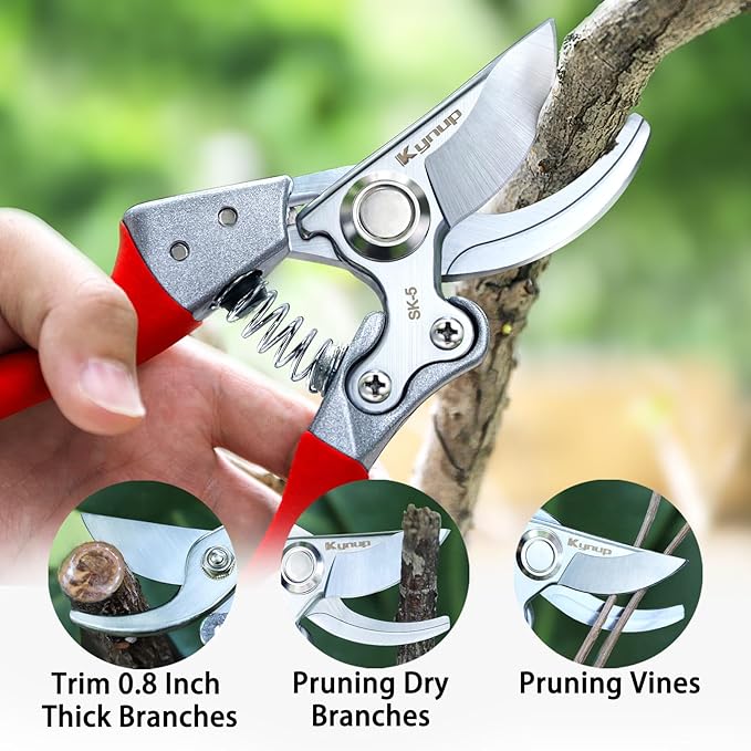 Kynup Pruning Shears, Gardening Scissors, Pruners for Gardening, Heavy Duty Garden Tools, Garden Grass Clippers Hand Hedge Shears, (Red)