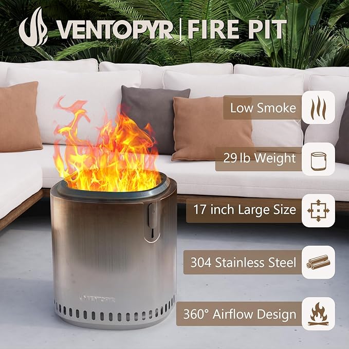 COSIEST 17" Outdoor Smokeless Fire Pit with Removable Ash Pan, Stainless Steel Wood Burning Fireplace, Portable Camping Firepit with Organizer Bag & Mat, Bonfire for Patio Party Yard Christmas