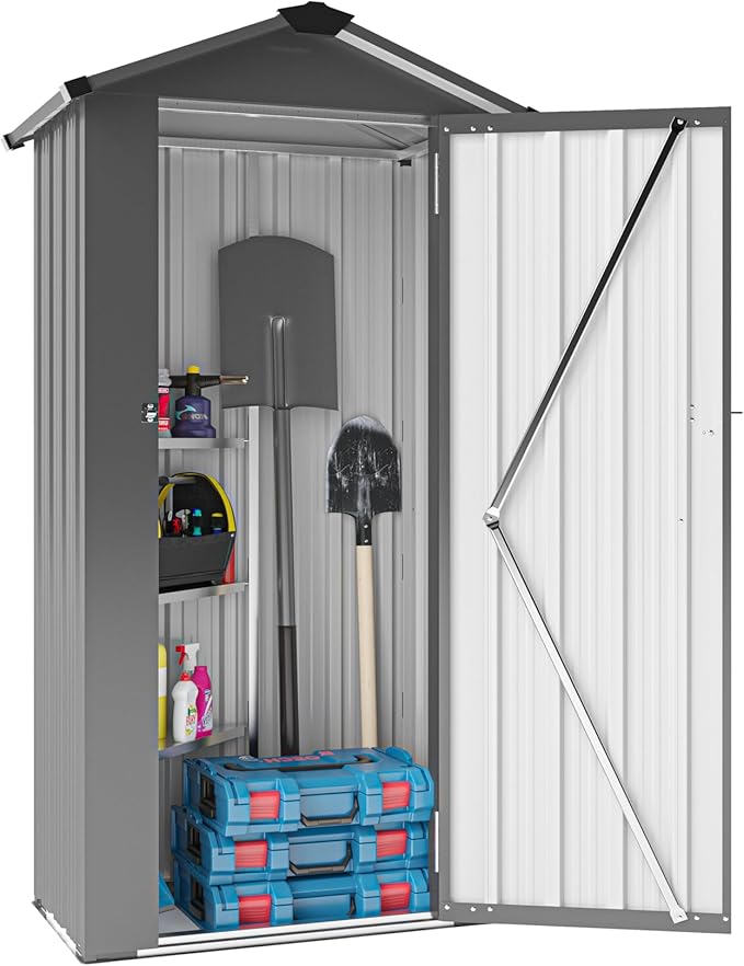 2.5x1.4 FT Outdoor Storage Shed, Tool Shed with Waterproof Roof and Lockable Door,Metal Shed with Adjustable Open Shelves for Backyard Garden Patio Lawn,Black