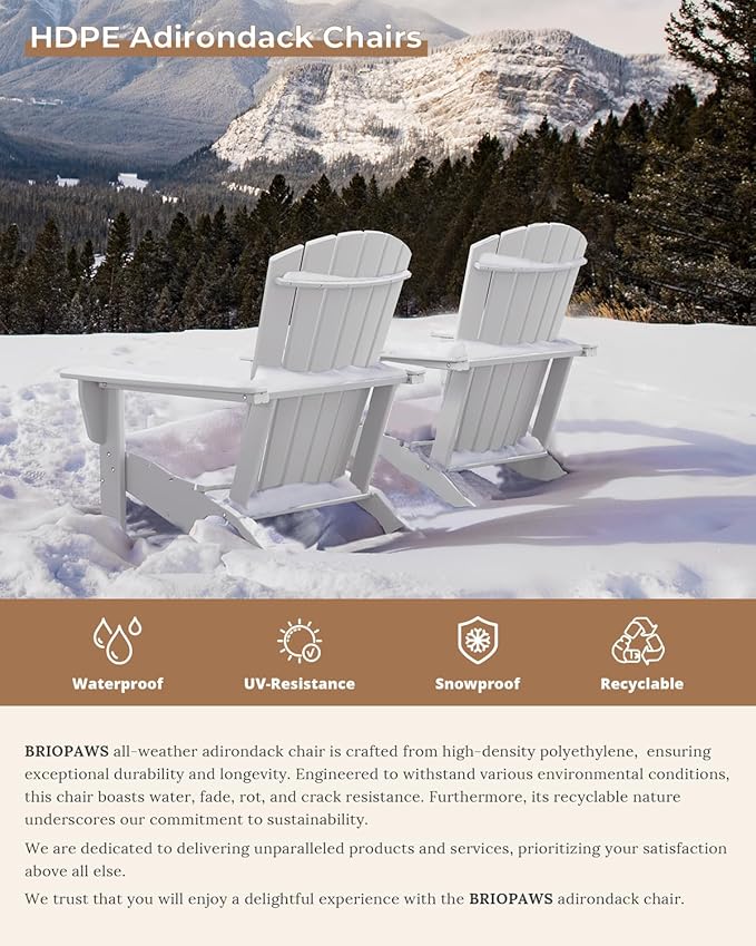 BRIOPAWS Adirondack-Chair | Fire Pit Chair | Oversized | HDPE Plastic | Weather Resistant | for Deck Outdoor Poolside Campfire | White