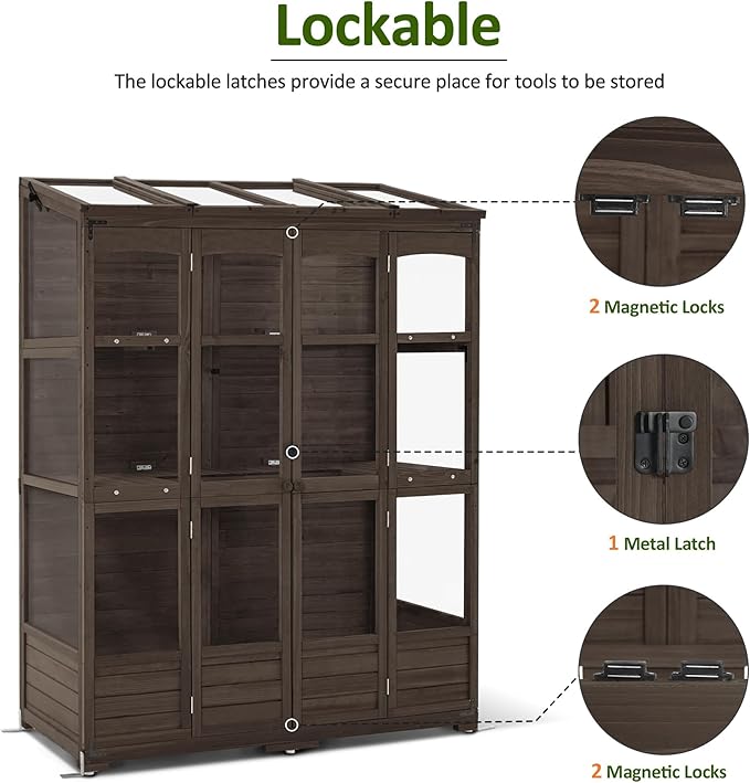 MCombo Wooden Greenhouse, Walk-in Outdoor Greenhouse with Openable Roof and Lockable Door, 0899 (Brown)