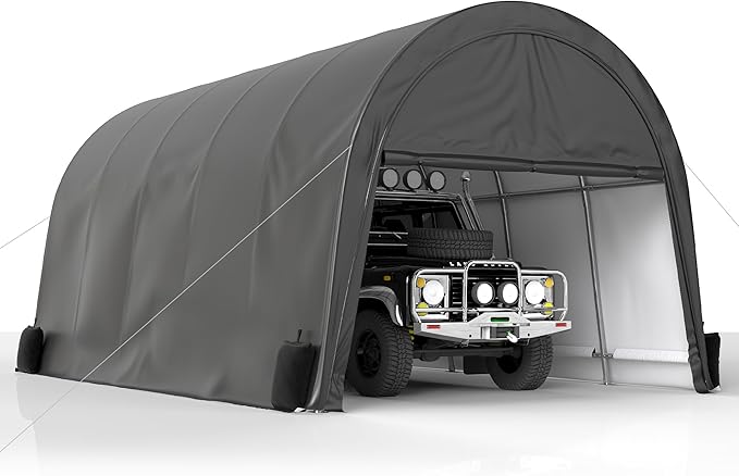 COVERONICS 12x20 FT Carpot, Round Portable Garage,Carport Canopy with Galvanized Steel Metal Frame & Vents, Round Style Outdoor Storage Shed for Car, Truck, Boat, Patio Furniture Anti-Snow Waterproof