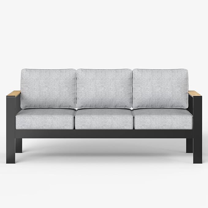 LayinSun Aluminum Outdoor Furniture Set 3 Seat Sofa, Outside Patio Deep Seating Conversation Set with Upgraded Washable Thick Cushion