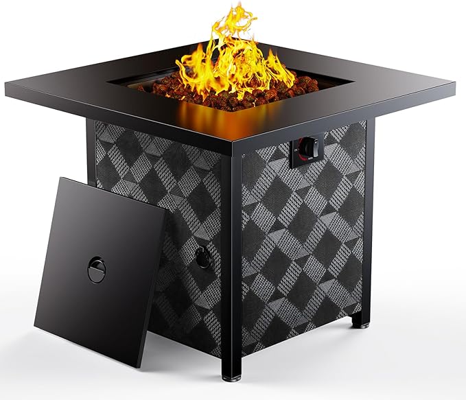 Ciays 32Inch Propane Fire Pit Table, 50,000 BTU Outdoor Gas Fire Pit Table CSA-Certified for Outside Patio with Removable Lid and Lava Rocks, Add Warmth and Ambience to Parties, Backyard, Garden