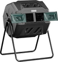 East Oak Compost Tumbler Outdoor, 43-Gal Dual Chamber Compost Bin with 2 Sliding Door and Aeration System, Tumbling Rotating Composter Bin for Kitchen, Garden, Yard