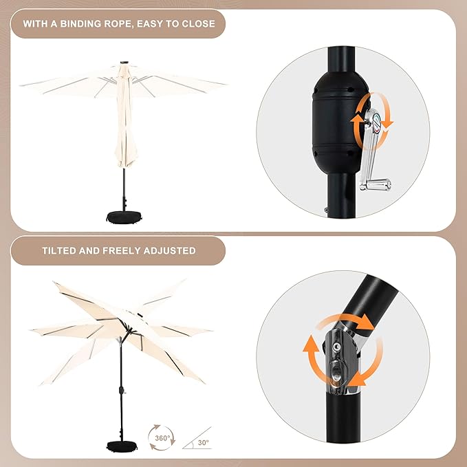 Sundale Outdoor Olefin 5-Year-Non-Fading Patio Umbrella with Sand Bag Umbrella Base, Outdoor Umbrella with Tilt and Crank