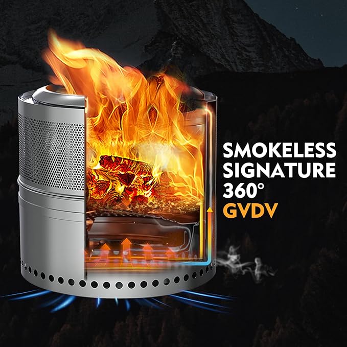 GVDV Smokeless Firepit, 18 Inch Outdoor Fire Pit with Removable Ash Pan, Hollow-Carved Design, Camping Fire pits for Outside Wood Burning, Portable Bonfire Stove with Carry Bag