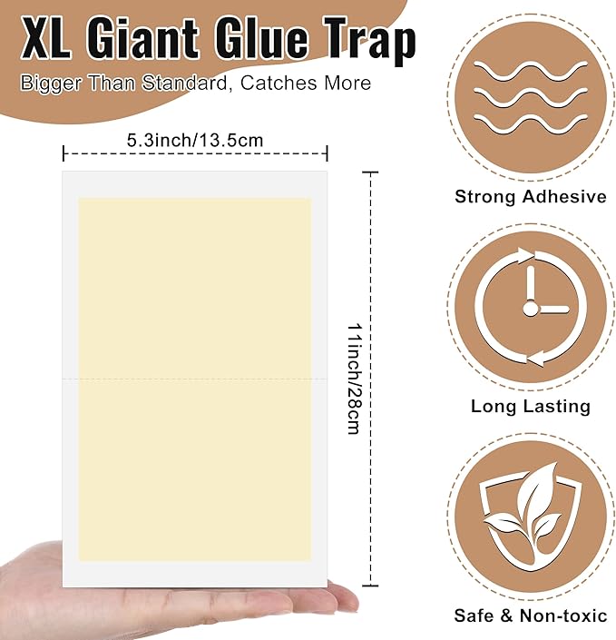 Qualirey 10 Pack Giant Cockroach Glue Traps, Non-Toxic Adhesive Bug Catcher Indoor Extra Sticky Traps for Cockroaches, Spiders, Bugs, Scorpions, Centipedes Pet Safe Pest Control - 11 x 5.3 Inch