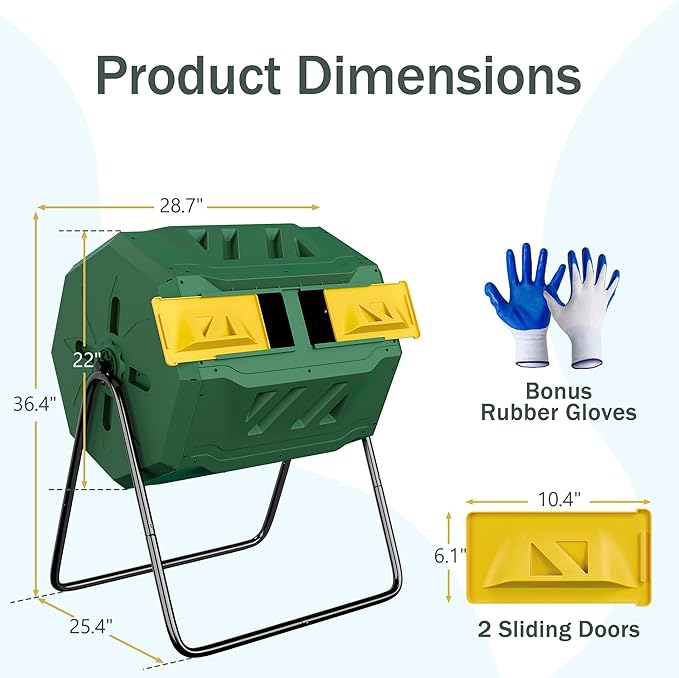 Nouva 43 Gallon Large Composting Tumbler Dual Rotating Chamber Garden Composter Bin Compost Bin with Steel Frame Outdoor Garden Yard,Green