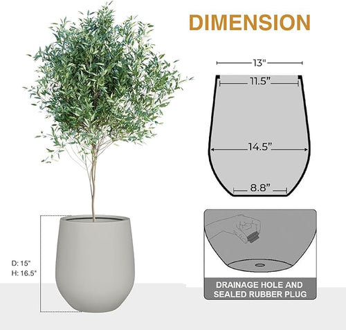16.5"H x 15"D Corso Fiberstone Round Tapered Planter, Christmas Tree Planter, Smooth Finishes, Weather Resistant for Indoor & Outdoor Use, 2 Extra Coco Mats (Light Gray, 11.5" Pot Opening)