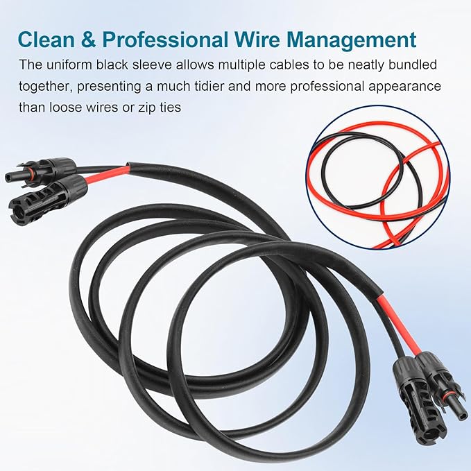 8AWG Solar Cable - 3FT Solar Panel Extension Cord 8 Gauge PV Wire with Flame Retardant Protective Sleeving Female & Male Waterproof Connector for RV, Photovoltaic Systems, Solar Panels (3 Feet)