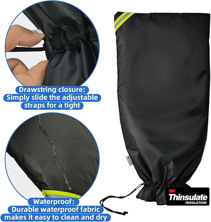 3M Thinsulate Outdoor Faucet Covers for Winter Freeze Protection, Thicker Waterproof Insulation Long Winter Sock for Outdoor Sprinkler Yard Hydrant Hose Bib Insulated Spigot Covers Black 15" x 35"