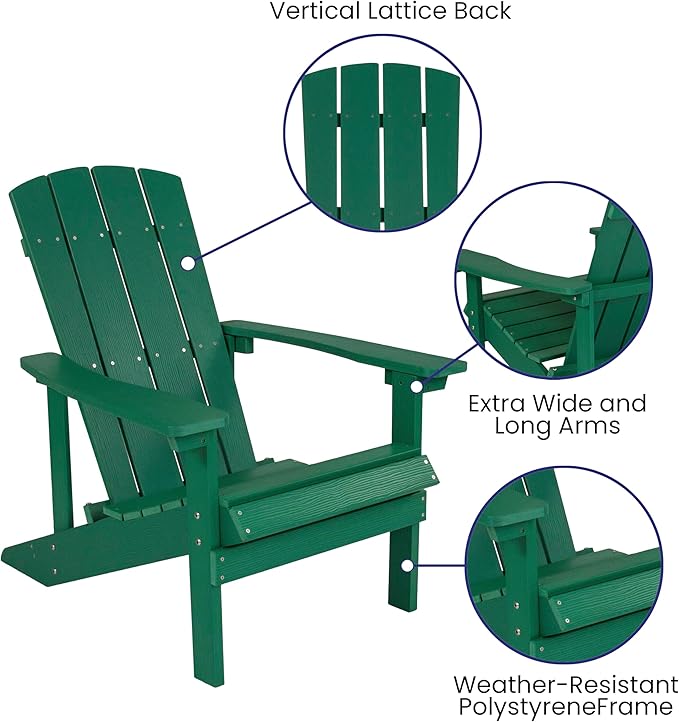 EMMA + OLIVER Campfire Set - Two Green Poly Resin Adirondack Chairs - 29" Star and Moon Fire Pit with Mesh Cover - Weather Resistant - Wood Burning Fire Pit