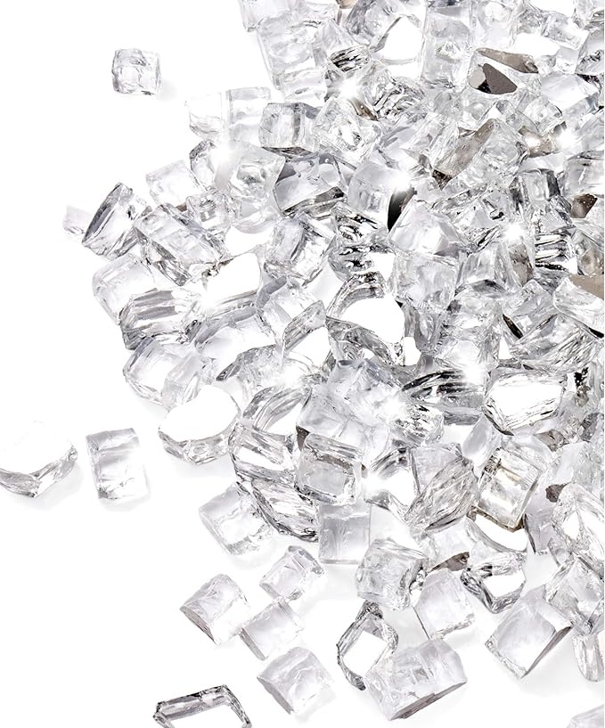 GASPRO 10 lbs Clear Fire Glass for Fire Pit Table, Reflective Gas Fireplace Glass Rocks, Gorgeous, 1/2 Inch