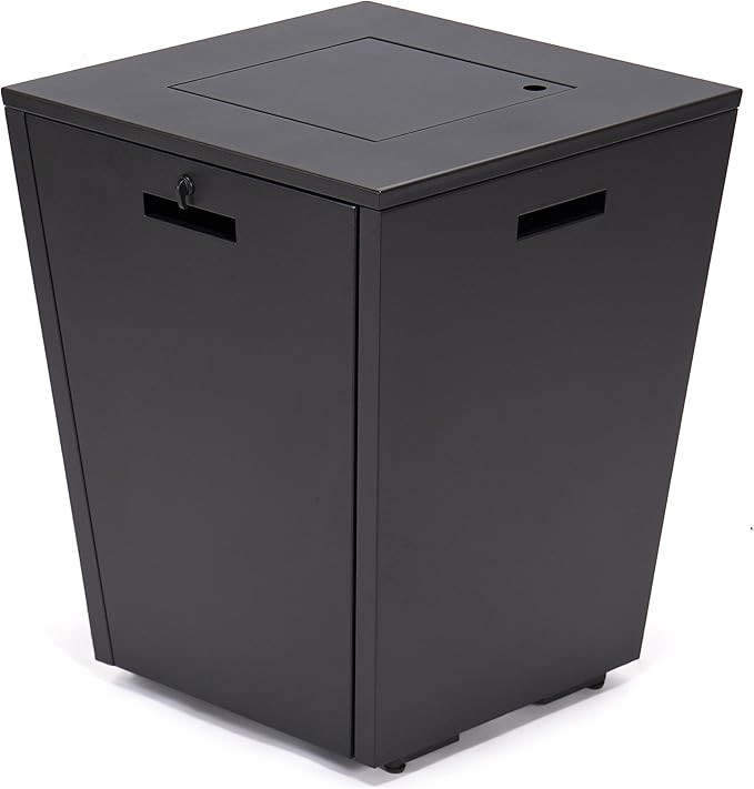 LeisureMod Chelsea 32" Modern Gas Fire Pit Table – 37,000 BTU CSA Certified Propane Steel Outdoor Table with Tempered Glass Wind Guard and Lid for Patio (Black)
