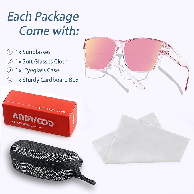 ANDWOOD Fit Over Glasses Polarized Sunglasses for Women Men Oversized Square Shades UV400 Protection