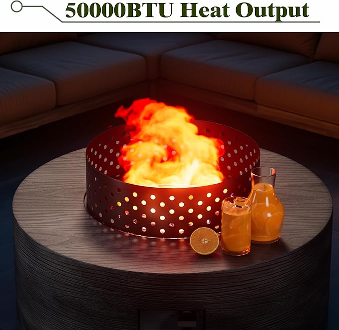 Dineli 2-Piece Outdoor Propane Fire Pit Table Set w Tank Table 30'' Round Fire Pit Table 2-in-1 Firepit Table for Outside Patio Gas Fire Pit, 50,000 BTU, Dark Gray with Wood Grain