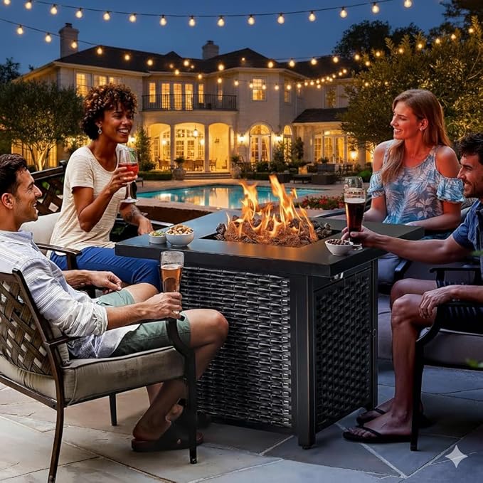 Ciays Propane Fire Pits 28 Inch Outdoor Gas Fire Pit, 50,000 BTU Steel Fire Table with Lid and Lava Rock, Add Warmth and Ambience to Gatherings and Parties On Patio Deck Garden Backyard