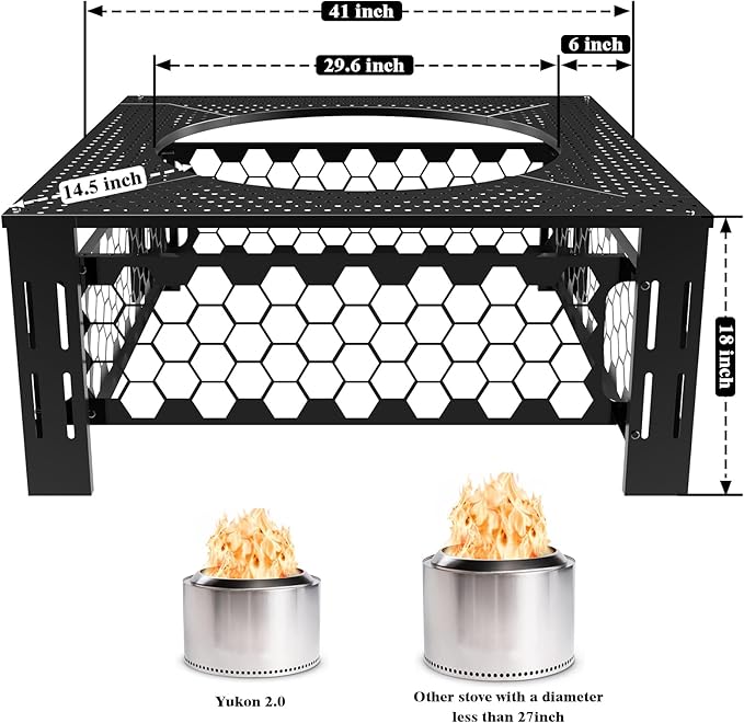 Fire Pit Surround Tabletop for Solo Stove Yukon, Accessories for Solo Stove, Large Surround Table for Stove with Diameter Less Than 27", Square Metal Black