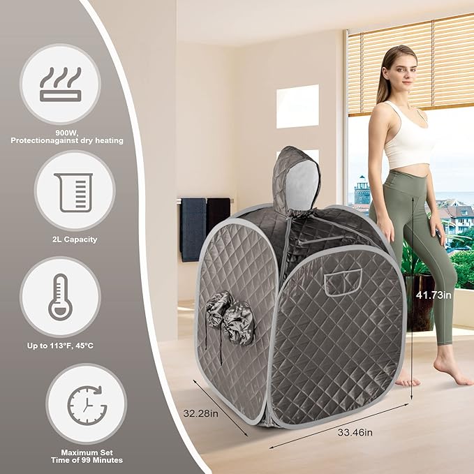 ZONEMEL Portable Steam Sauna, Full Body Home Sauna Spa, 1 Person or 2 Person Share Saunas, 3L Steam Generator with Remote Control (Black, L 33.5”x W 32.3”x H 41.7”)