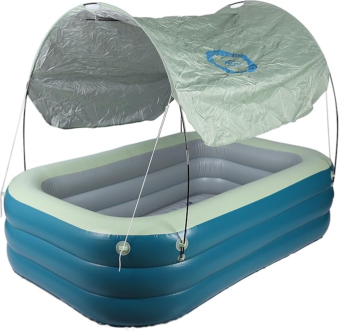 SUNGOOYUE Inflatable Pool Thickened Large Blow Up Swimming Pool with Canopy Slide for Kids Backyard, Child Friendly and Multifunctional Use (Green)