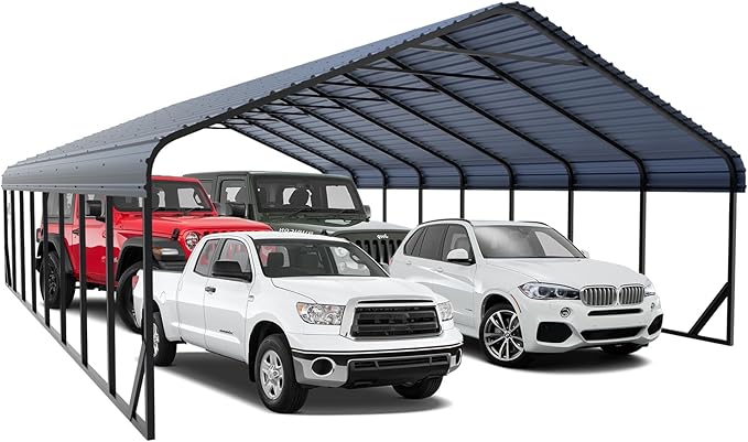 20x40 ft Metal Carport & Portable Garage, Heavy Duty with Galvanized Steel Roof & Frame - Large Tall Carports Canopy for Snow, Grey for Outdoor Garages